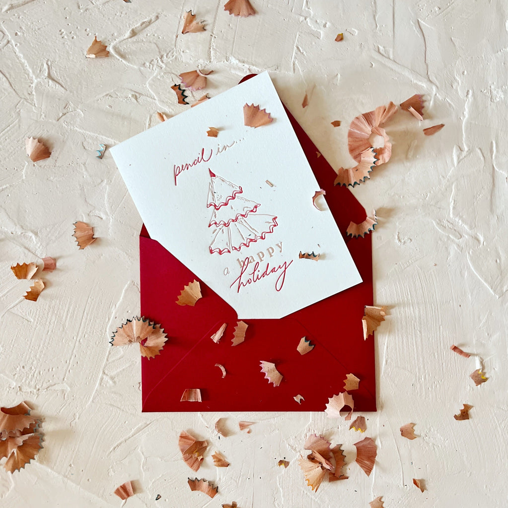 White card with red text saying,