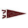 Maroon red pennant with white text saying, “Always and Forever. White band vertically down left side of pennant.
