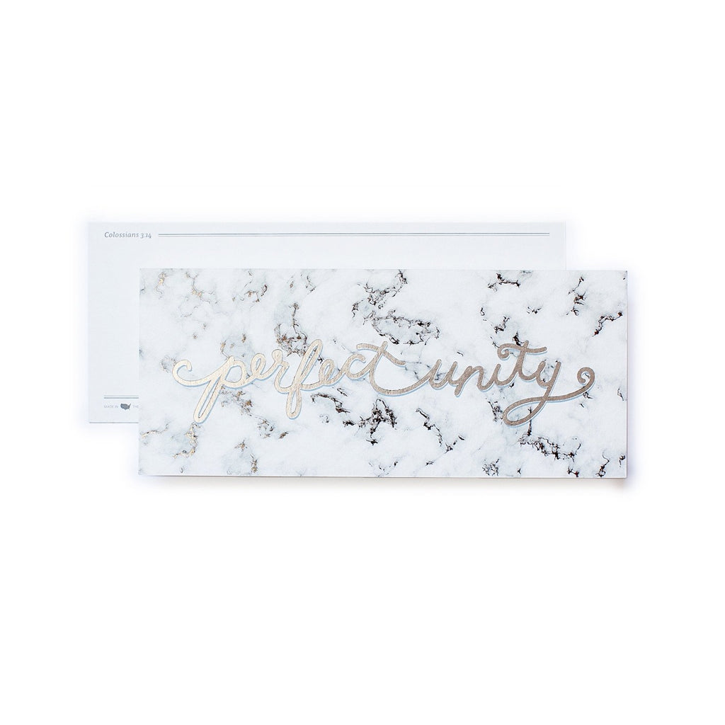 White bookmark with black marble background with gold foil script text saying,