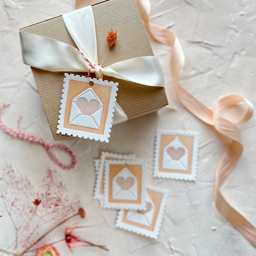 Heart in Envelope Stamp Gift Tags, Set of 6