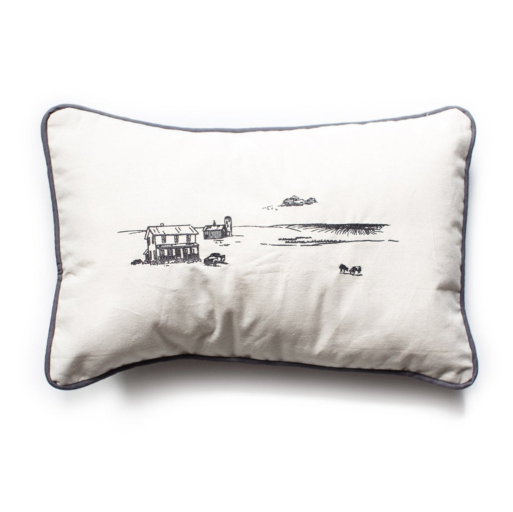 Farmscape embroidered pillow