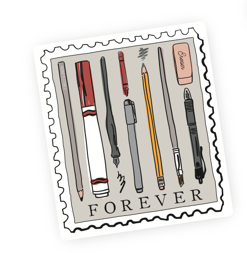 Pens & Pencils Forever Postage Stamp Sticker